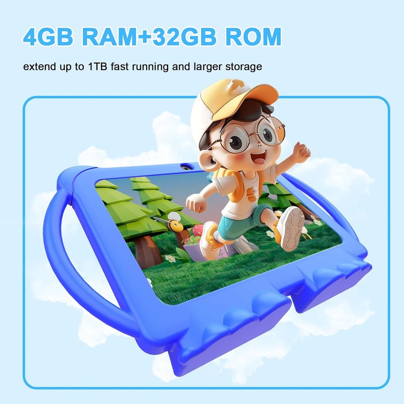 HOTTABLET Kids Tablet 7 inch Android 12, 4GB RAM 32GB ROM, 512GB Expandsion, with Parental Control, WiFi, Bluetooth, Dual Camera with Silicone Case, 1PCS(Blue) - Image 5